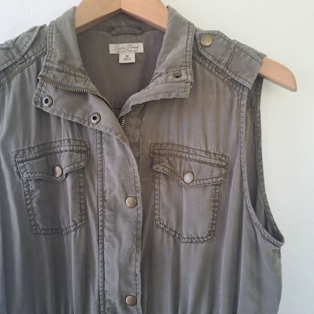 Lucky Brand Medium Olive Green Utility Military Vest Womens Zip Up Jacket Top - Picture 3 of 11